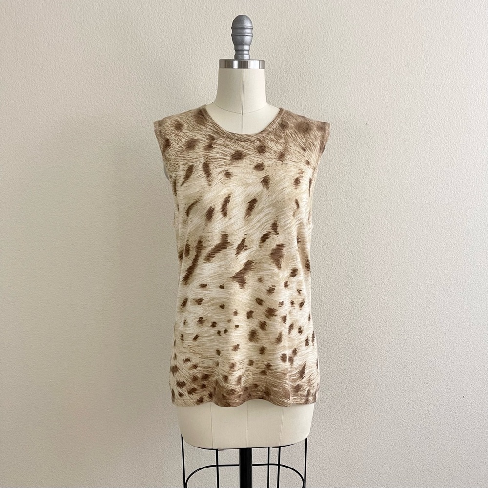 Neiman Marcus Animal Print Cashmere Sleeveless Top